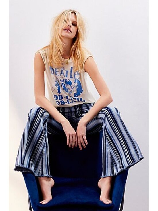 Free People Denim - RARE NWT Free People Blue Stripe Super Flare Bell Bottom Jeans | Costal Cowgirl